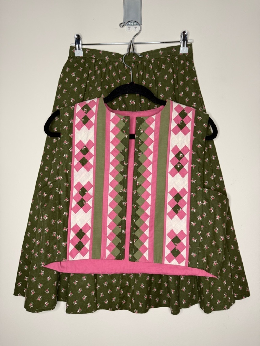 HANDMADE Vintage Quilt Upcycled Unique One of A Kind Vest Aline Midi Skirt Set